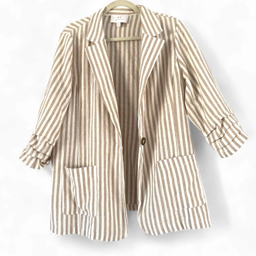 H Halston Breathable One Button Striped Summer Blazer With Pockets Women’s XL